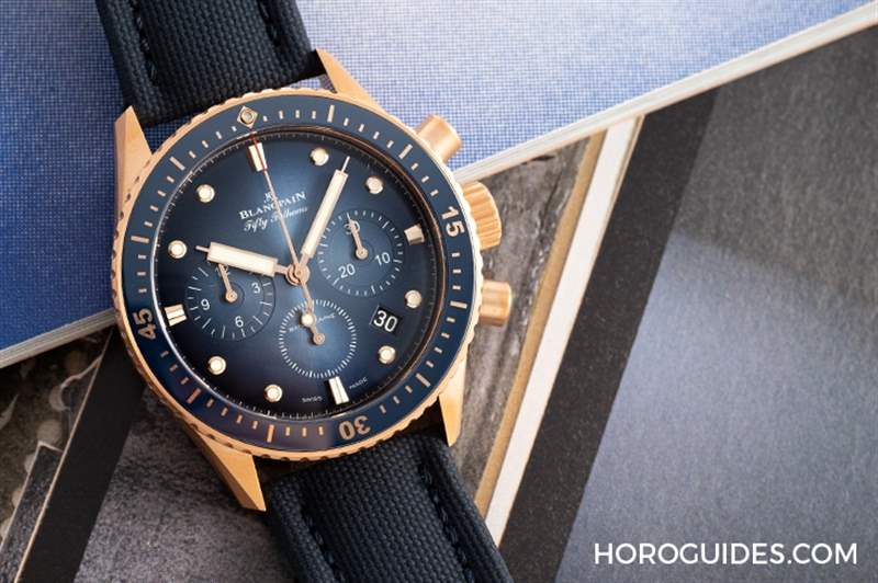 18K紅金藍面、23級鈦灰面，Blancpain五十噚深潛器飛返計時碼表兩款延伸新作-復刻表